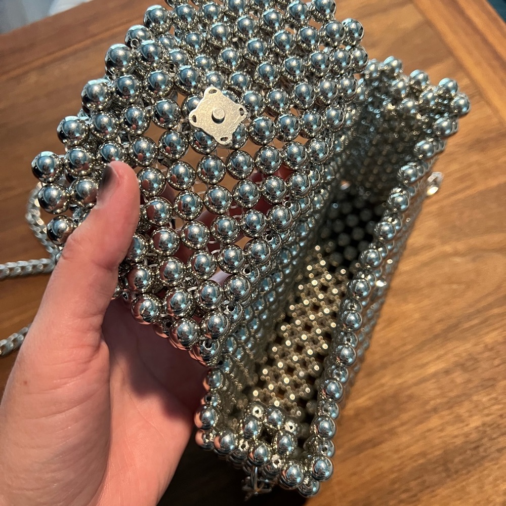 Silver Hand Beaded Purse - Picture 3 of 5